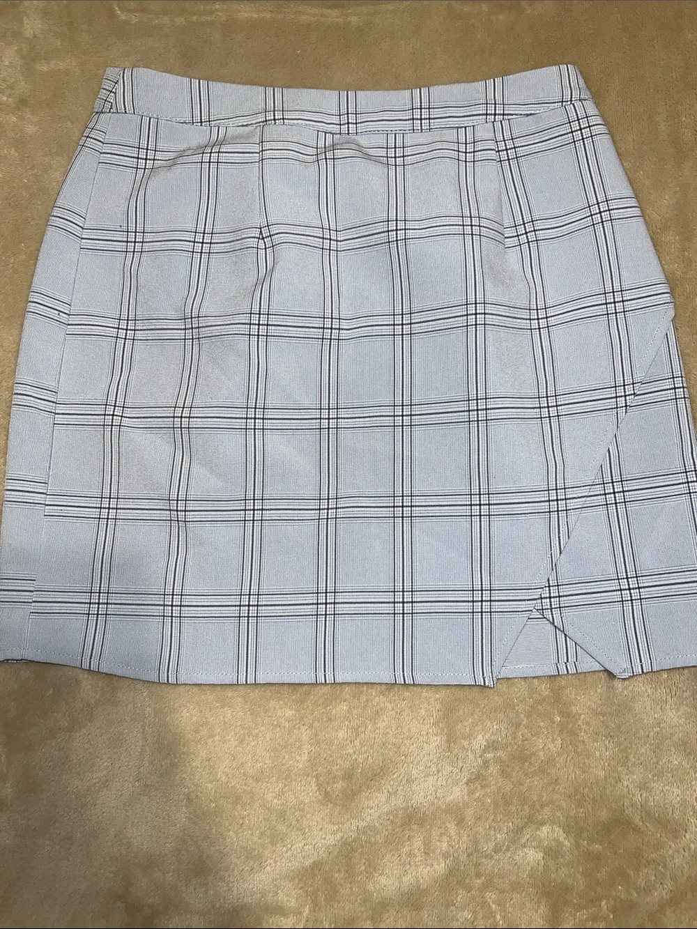 Tobi Pale Blue Plaid Mini Skirt with Side Wrap Detail